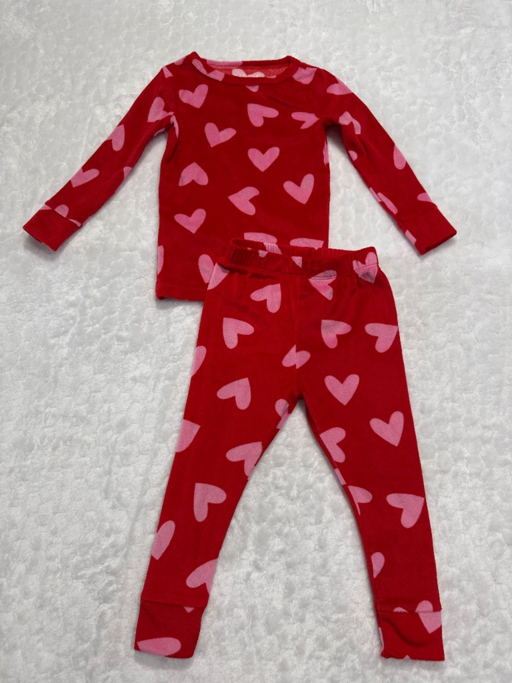 Cat & Jack Pajama Set Red Pink Hearts Print Snug Fit Girls Size 2T Fleece